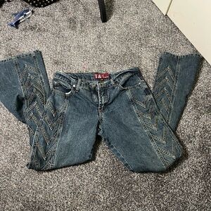 T&Y Flare Leg Blue Jeans Chevron Design Hippie Western